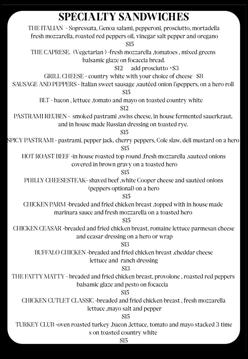 Juniors Deli menu board