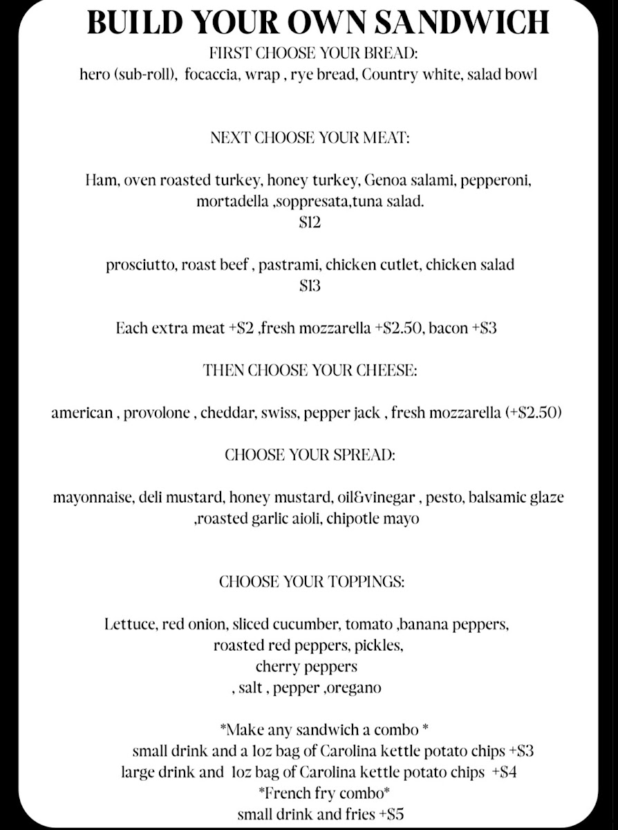 Juniors Deli menu board