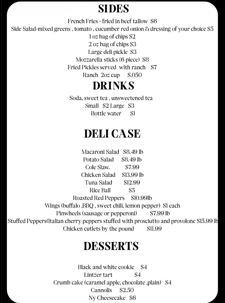 Juniors Deli menu board