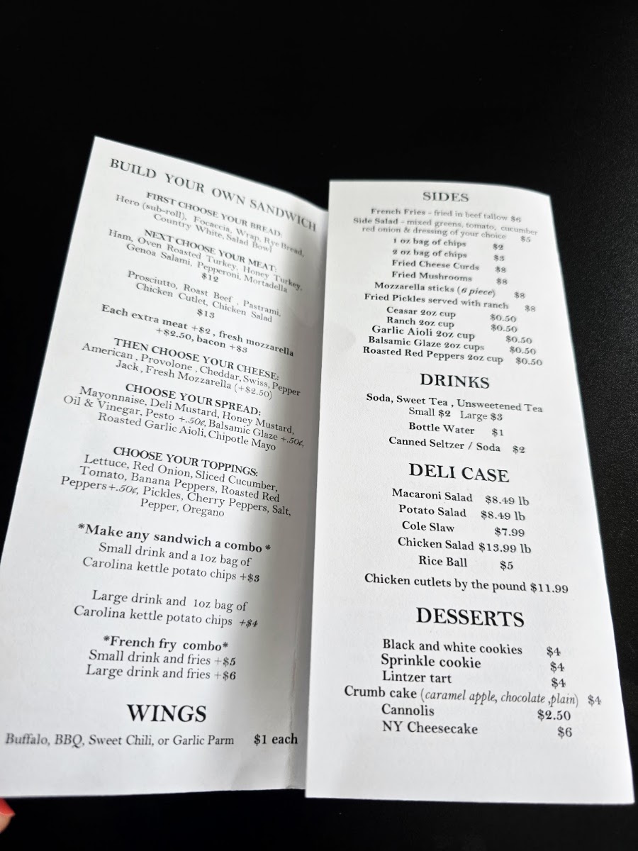 Juniors Deli menu board