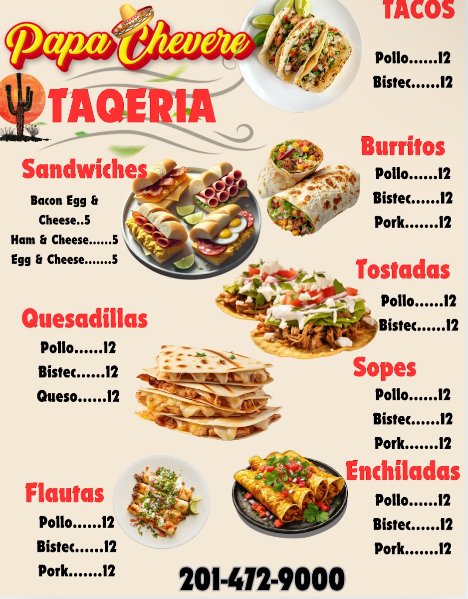 Papa Chevere menu board