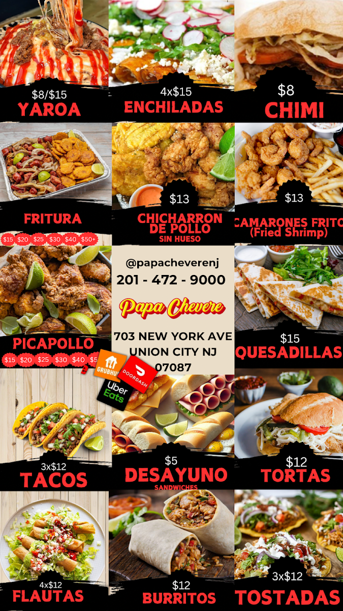 Papa Chevere menu board