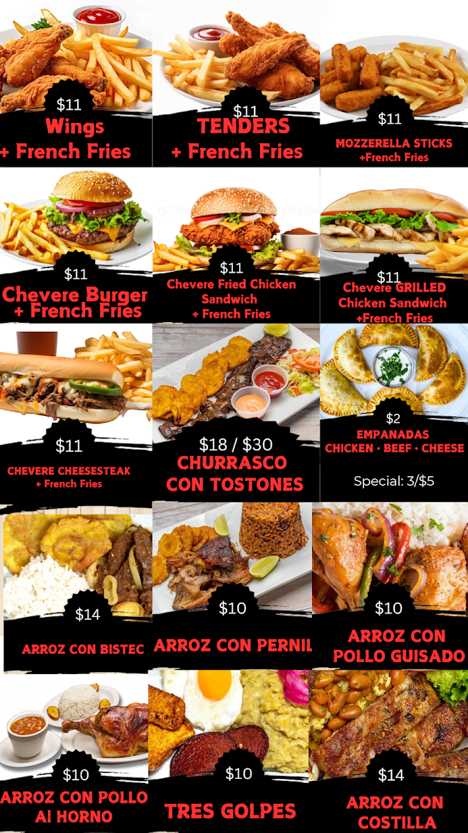 Papa Chevere menu board