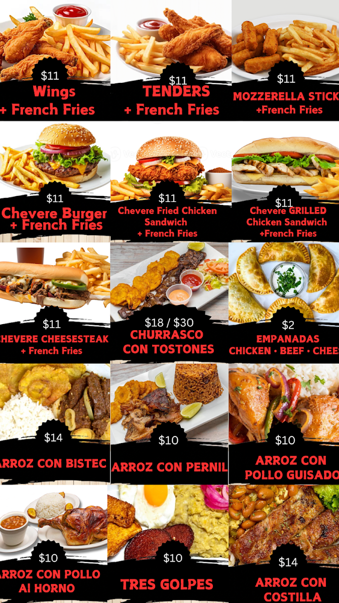 Papa Chevere menu board