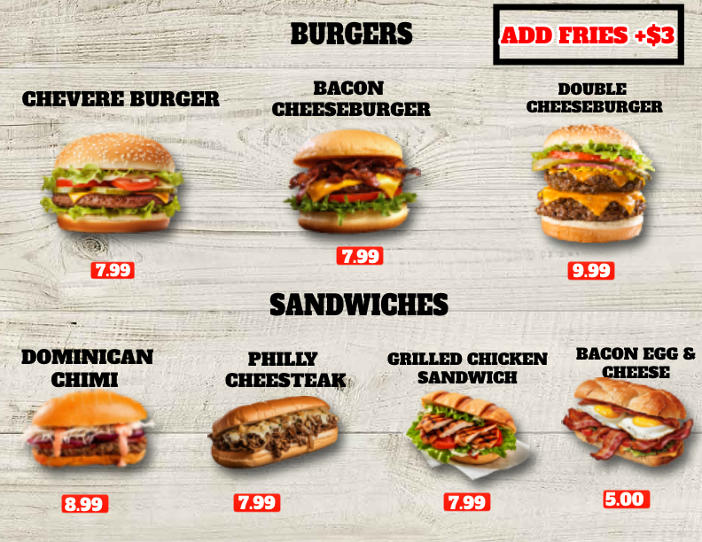 Papa Chevere menu board