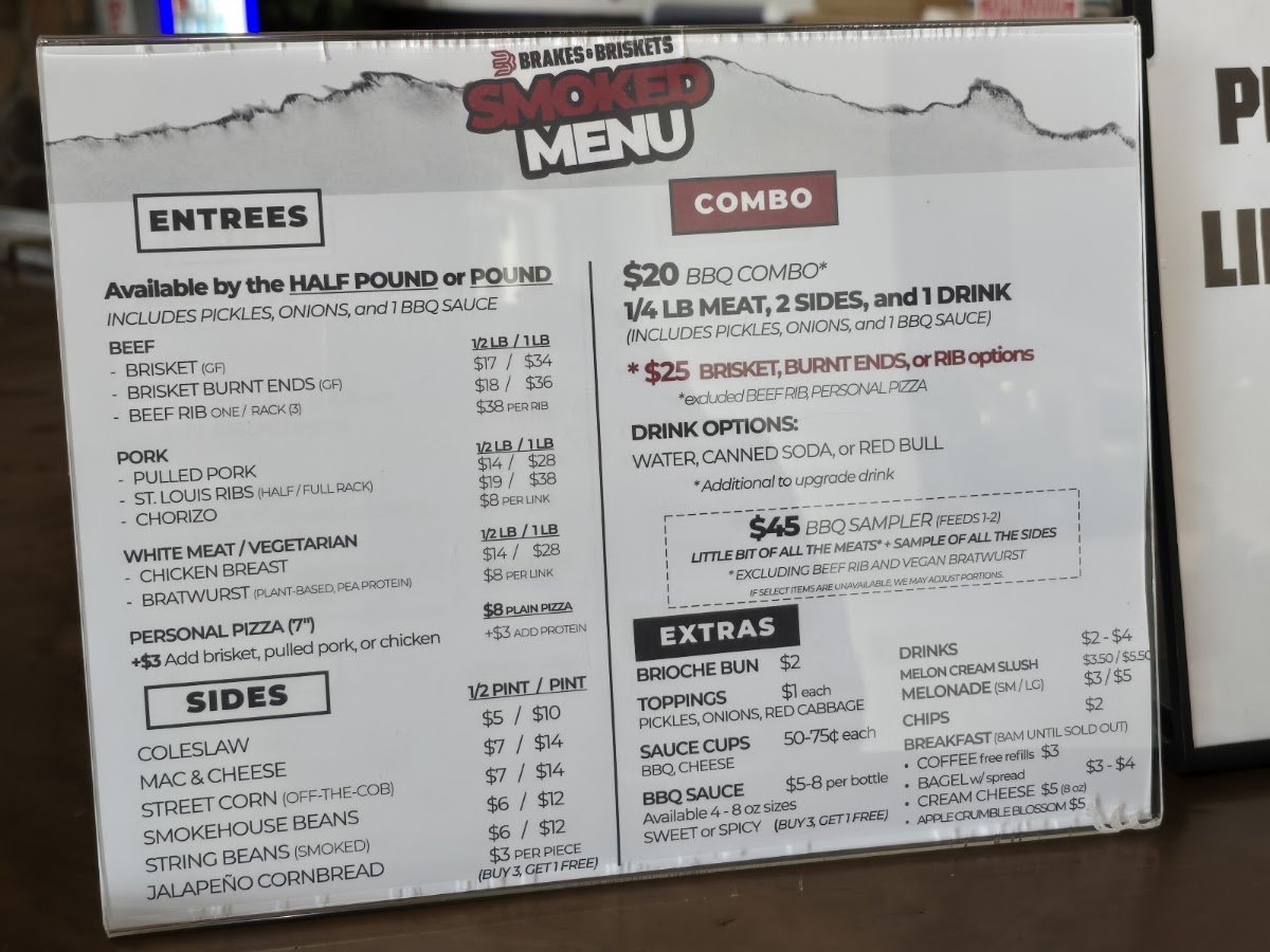 Brakes & Briskets menu board