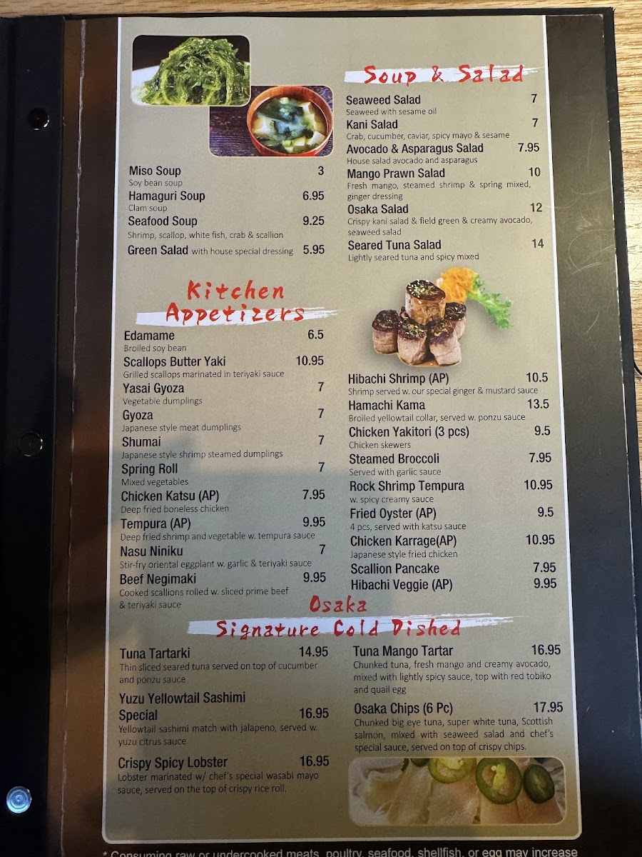 Osaka Sushi menu board
