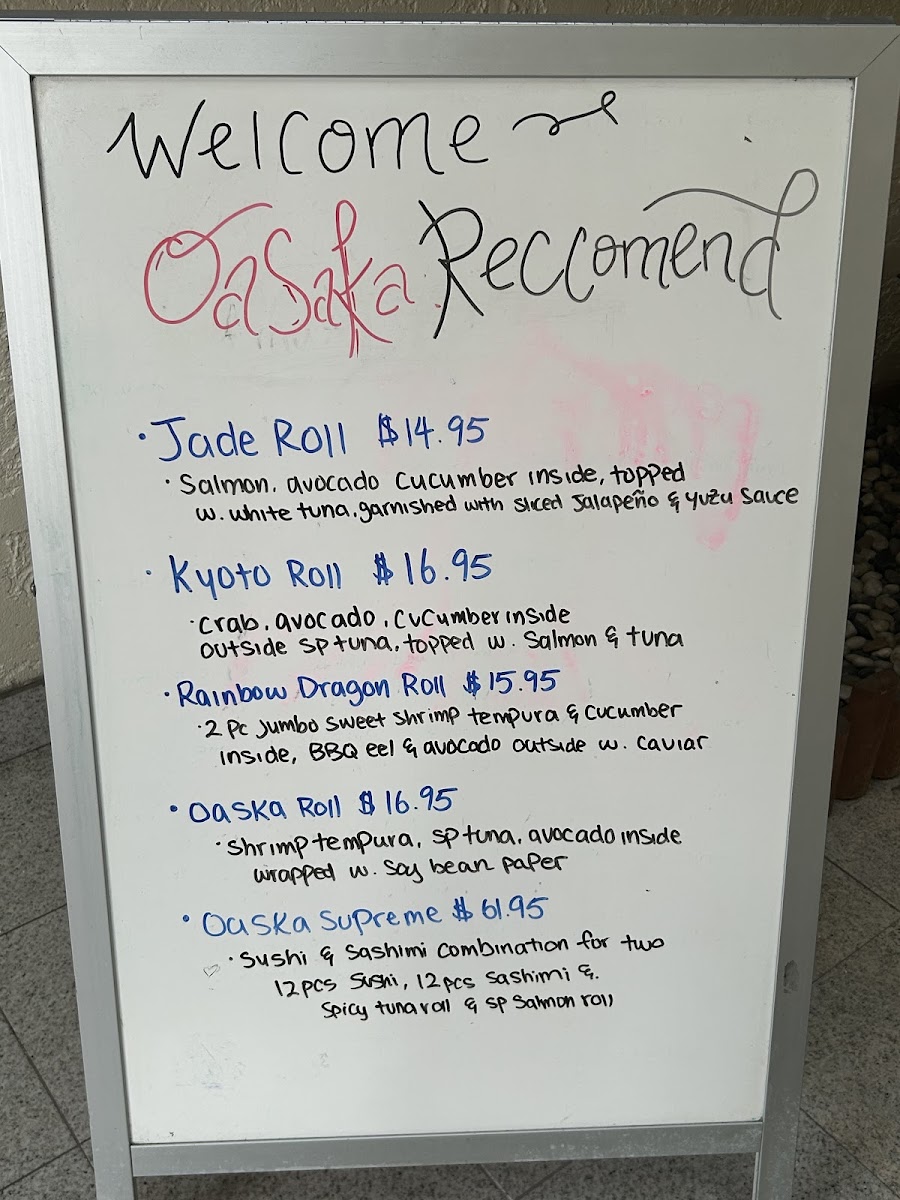 Osaka Sushi menu board