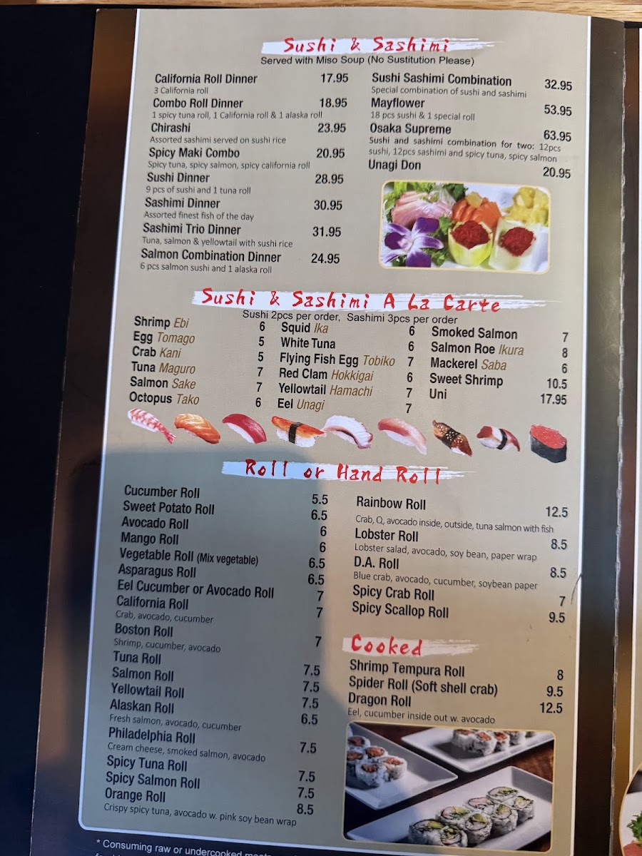 Osaka Sushi menu board