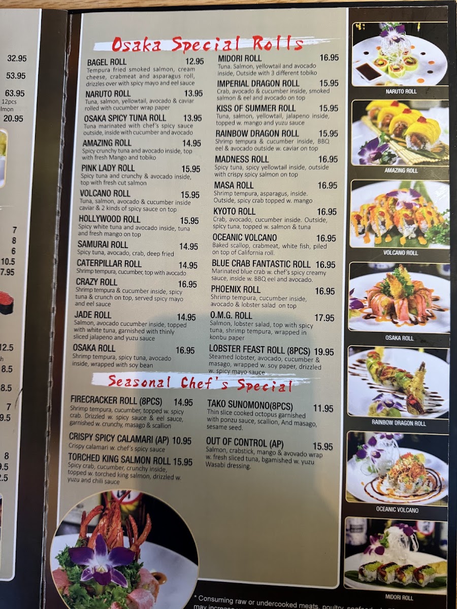 Osaka Sushi menu board