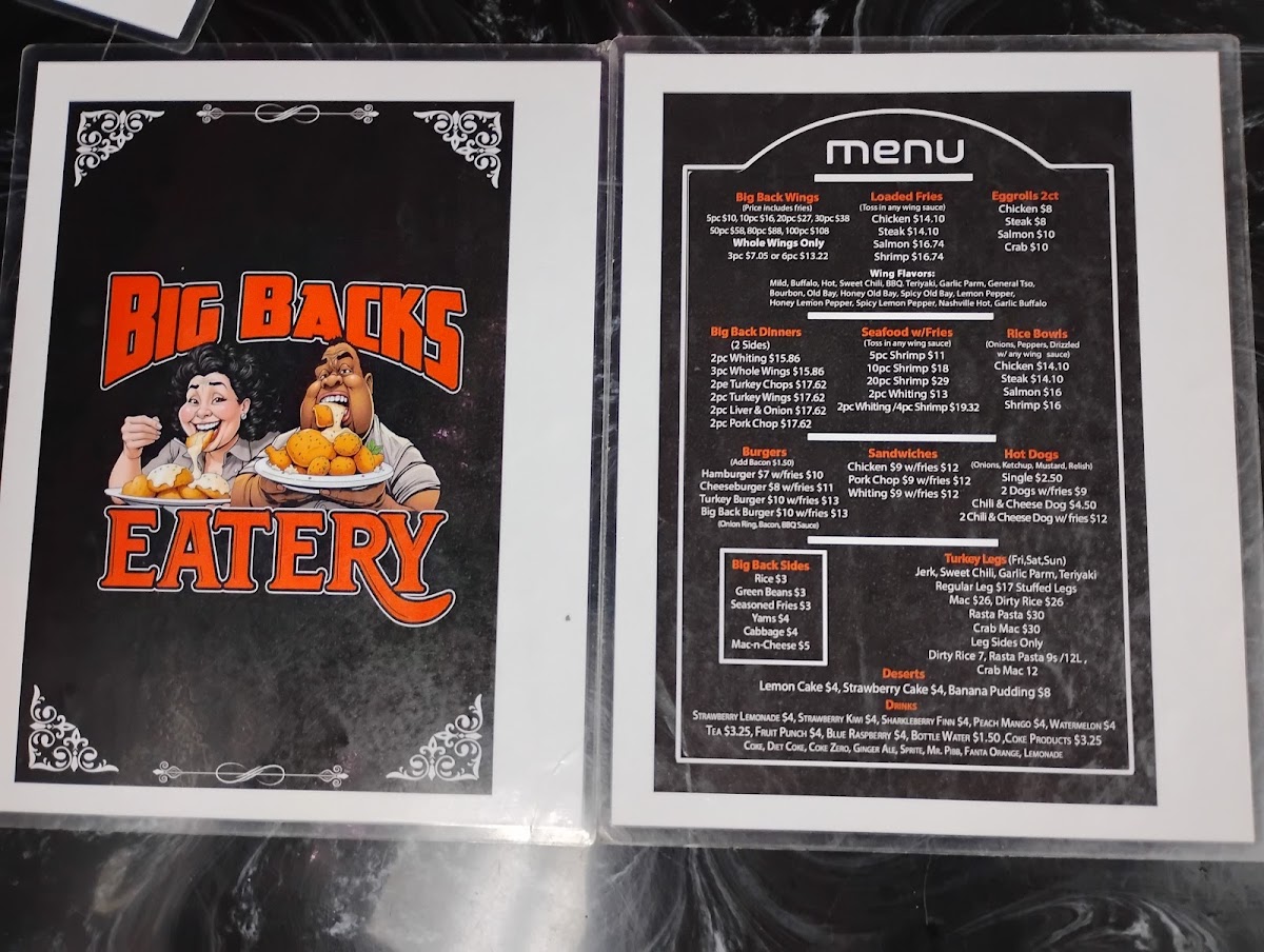 Big Backs Eatery menu board