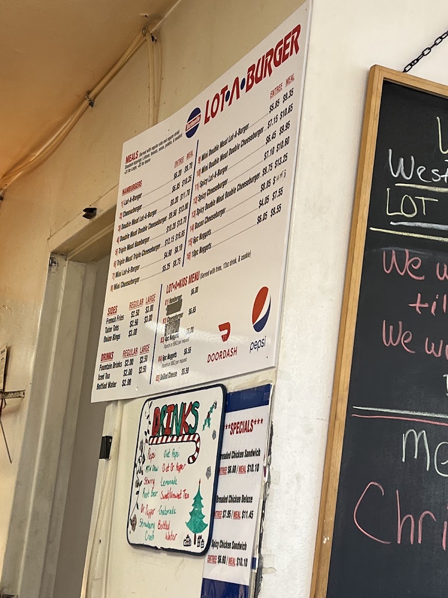 Bartlesville Lot A Burger (West Side) menu board