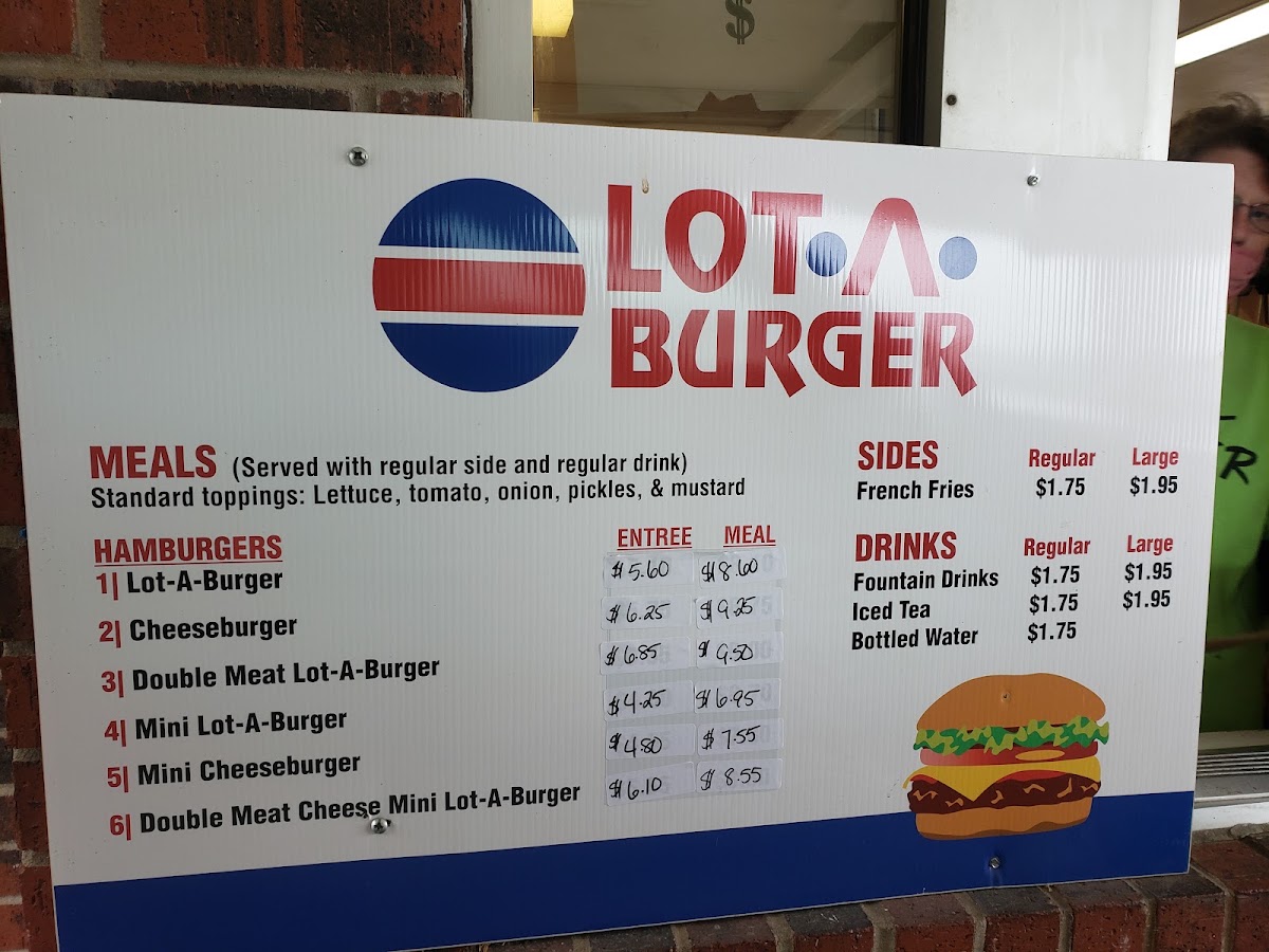 Bartlesville Lot A Burger (West Side) menu board