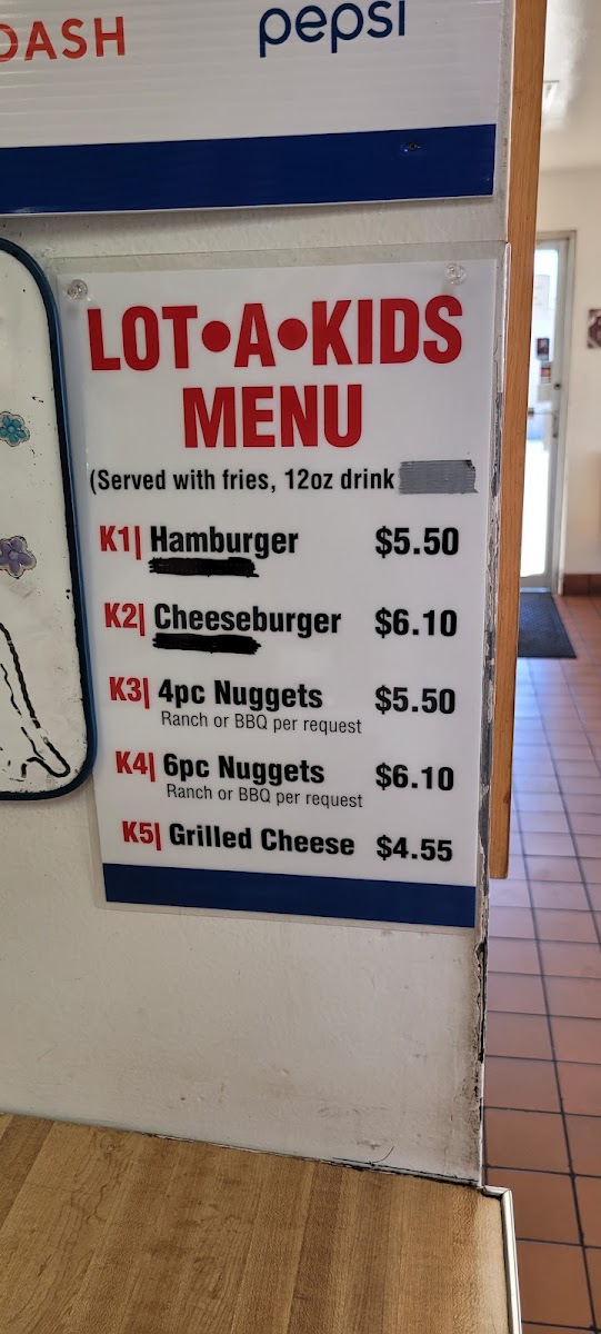 Bartlesville Lot A Burger (West Side) menu board