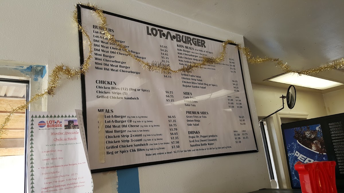 Bartlesville Lot A Burger (West Side) menu board