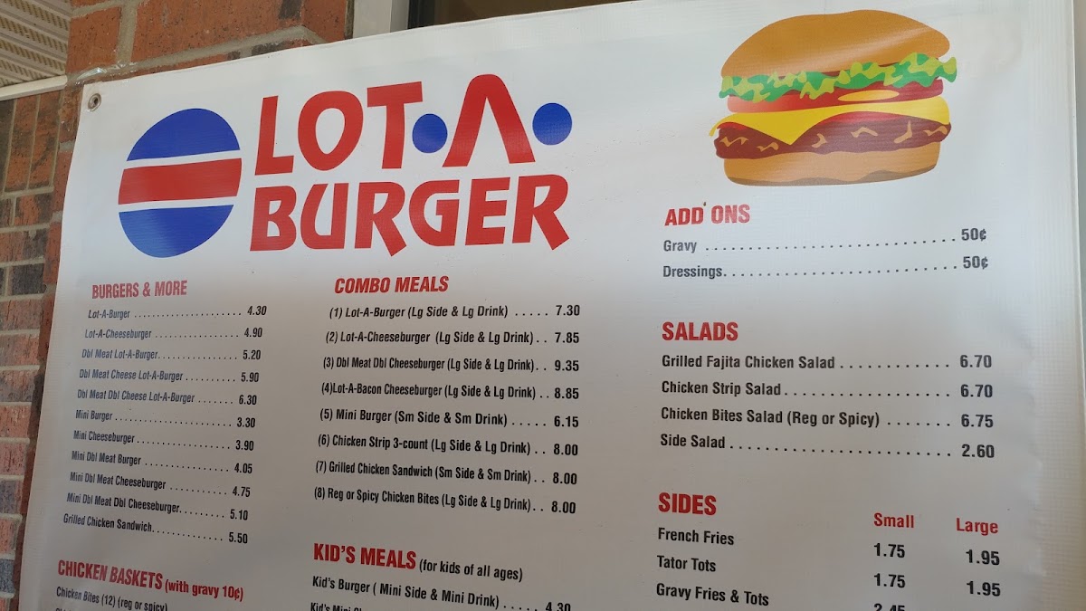 Bartlesville Lot A Burger (West Side) menu board