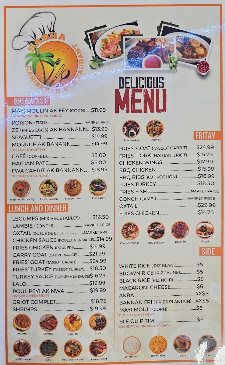 SASHA CARIBBEAN RESTAURANT menu board