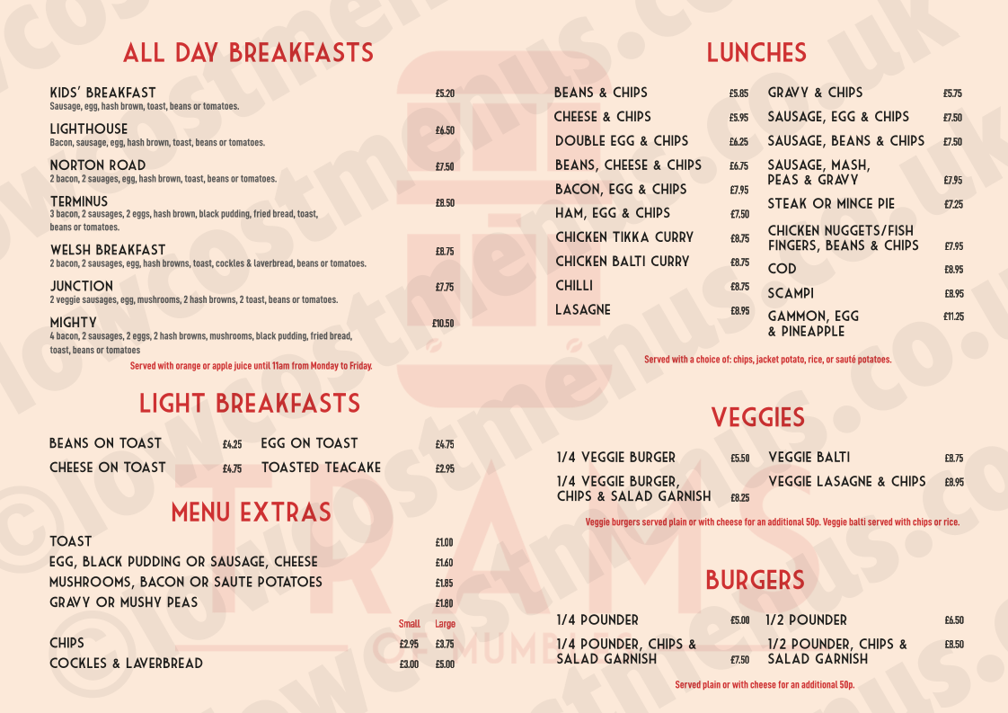 Little trams cafe menu board