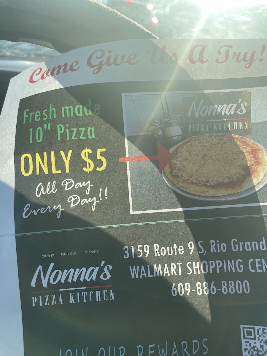 Nonna's Pizza Kitchen menu board