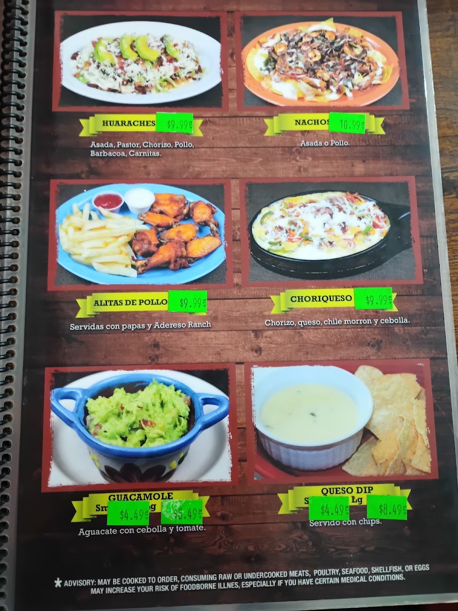 Carniceria Y Taqueria Dos menu board