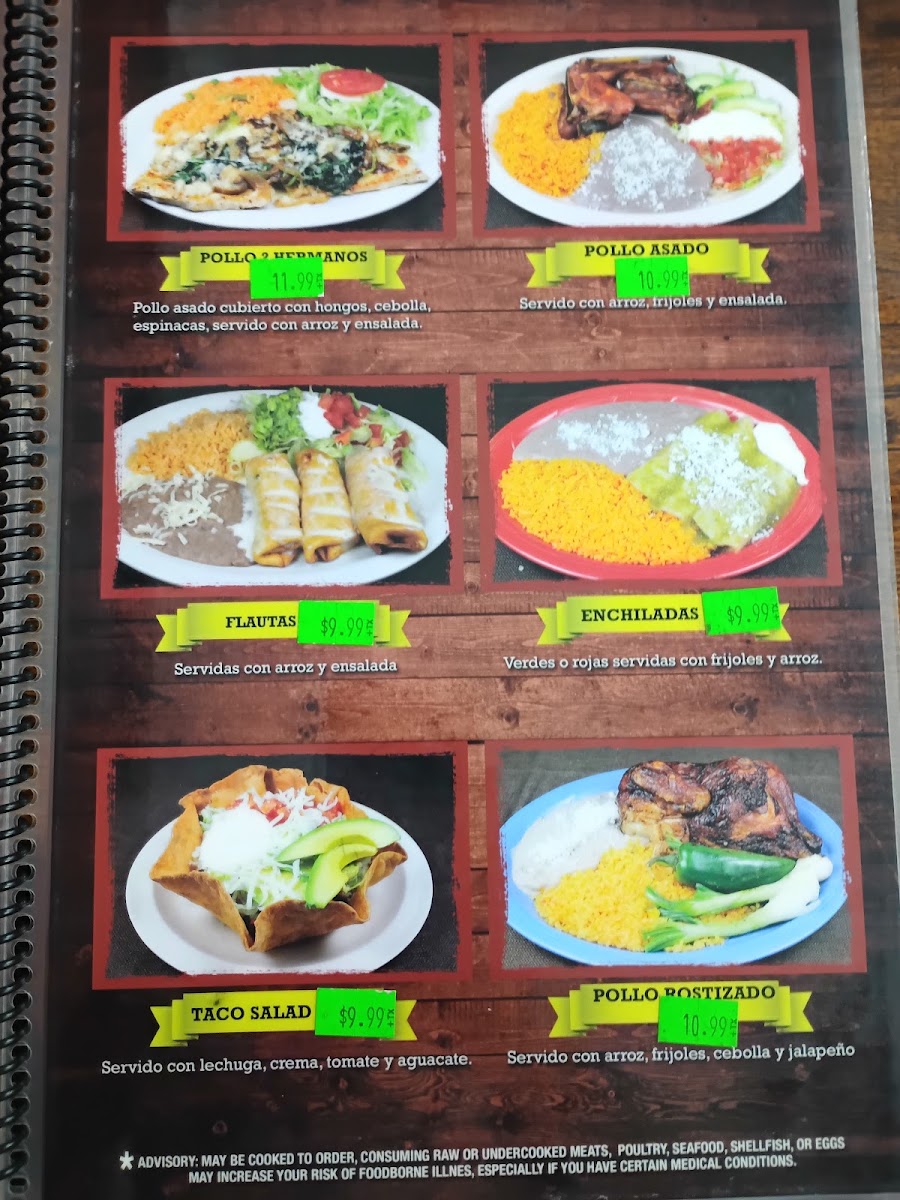 Carniceria Y Taqueria Dos menu board