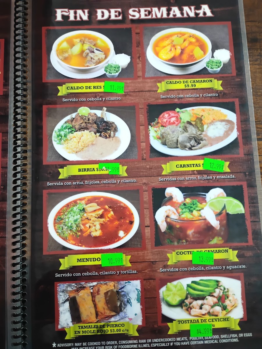 Carniceria Y Taqueria Dos menu board