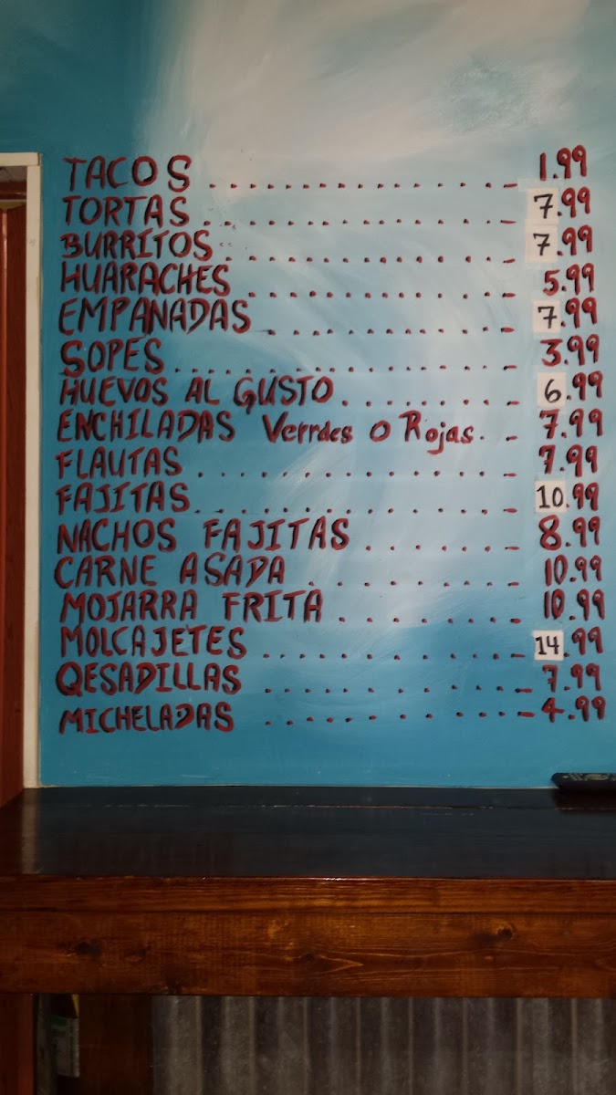 Carniceria Y Taqueria Dos menu board