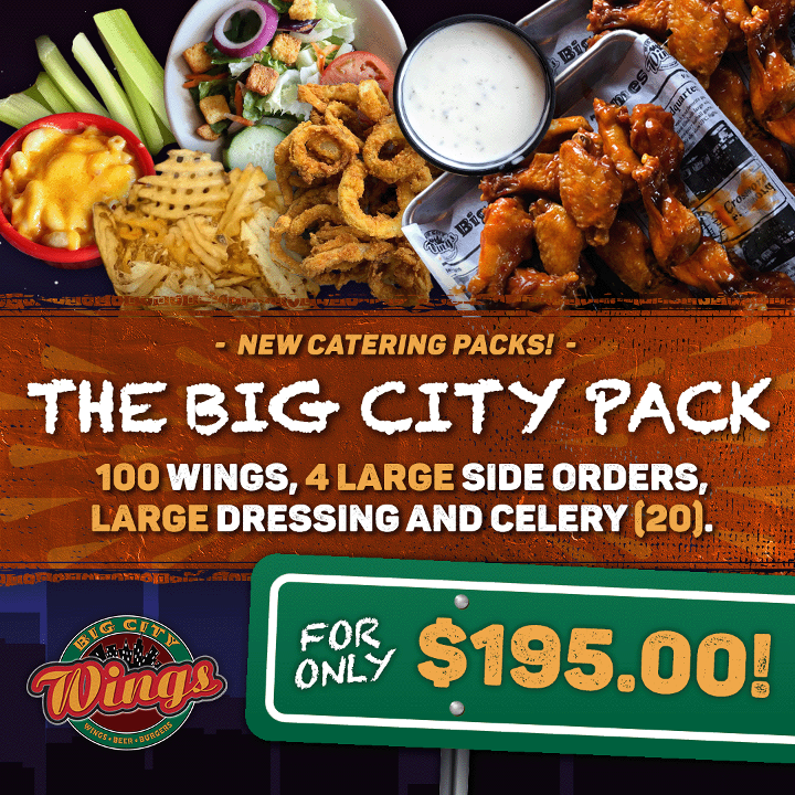 Big City Wings menu board
