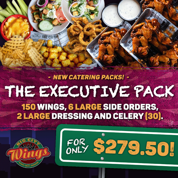 Big City Wings menu board