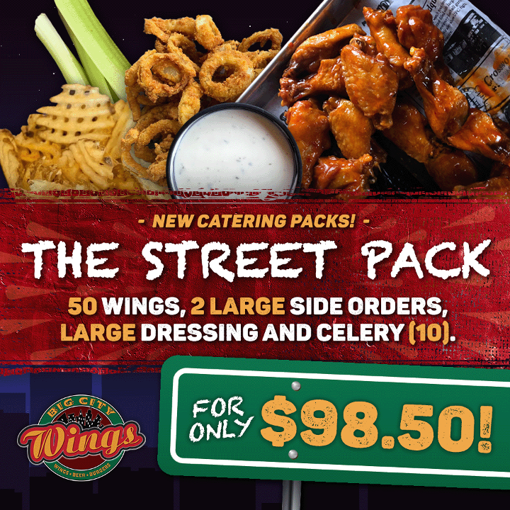 Big City Wings menu board