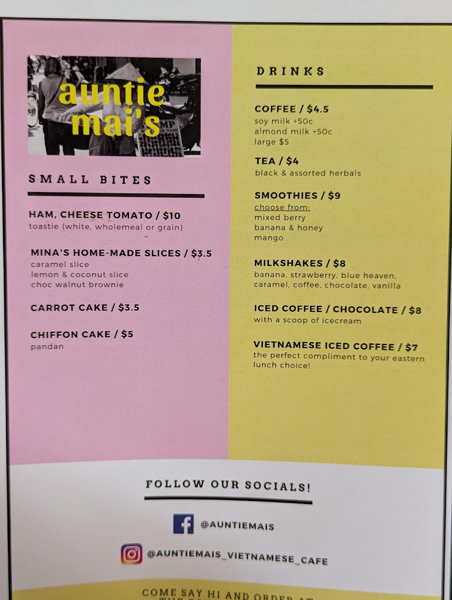 Auntie Mai's Vietnamese Cafe menu board