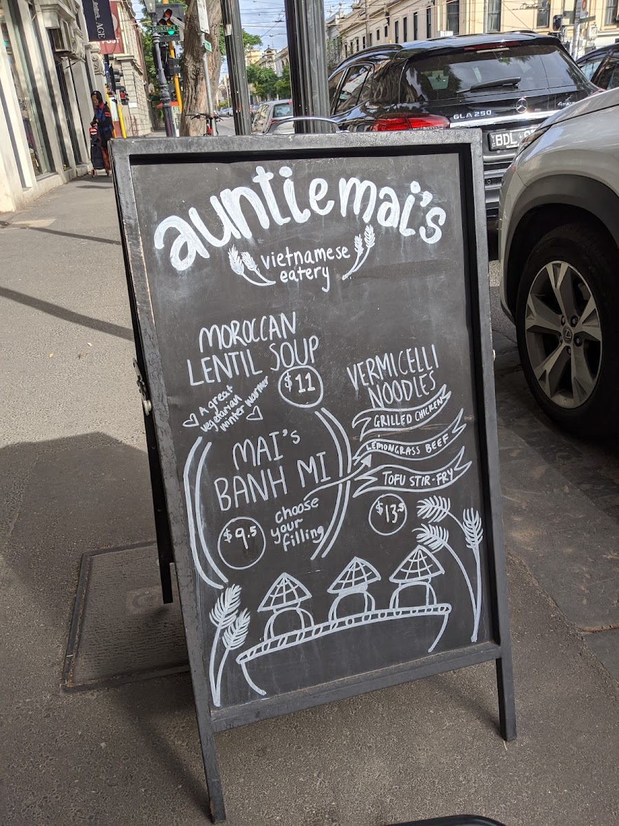 Auntie Mai's Vietnamese Cafe menu board