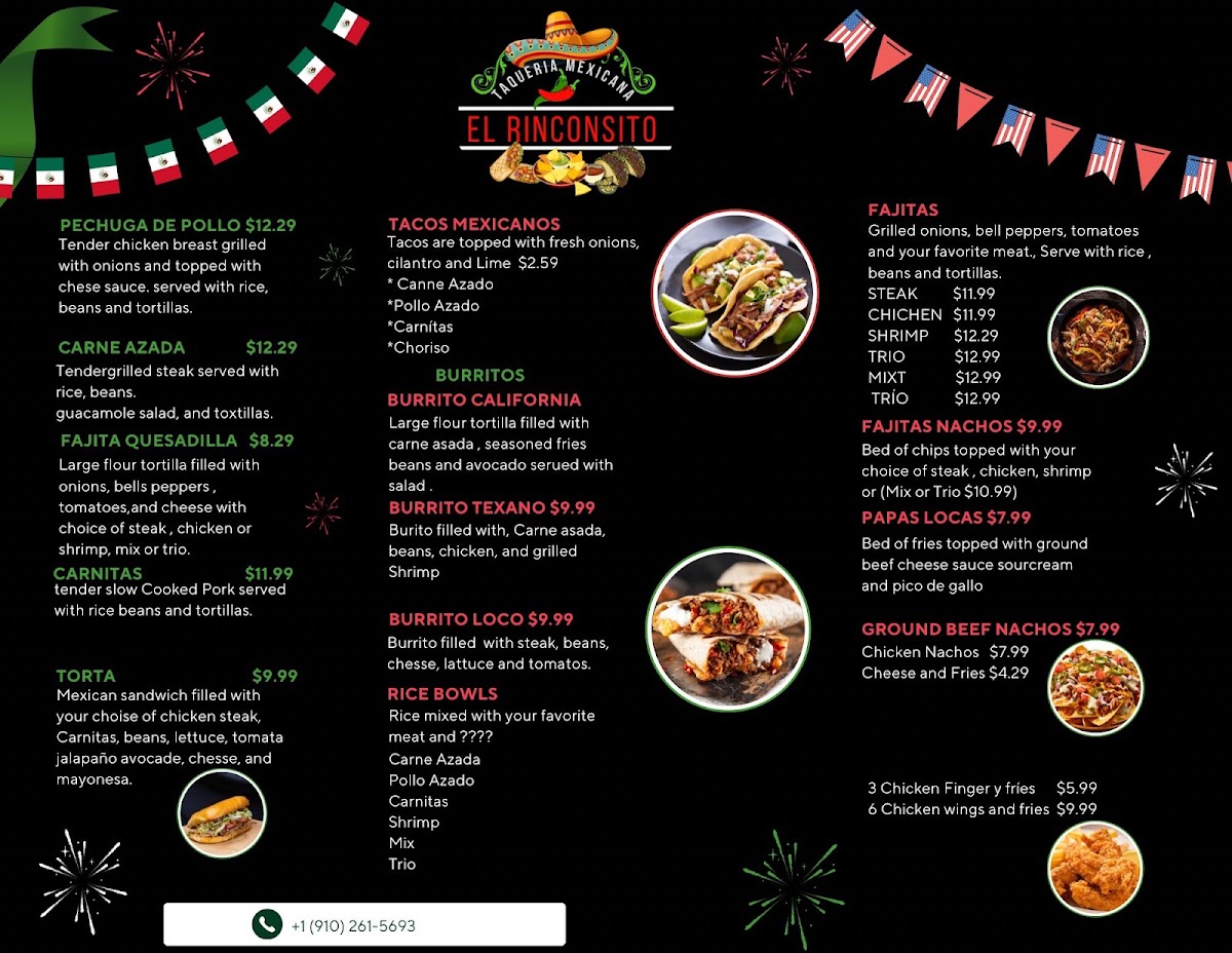 Taqueria mexicana el Rinconsito menu board