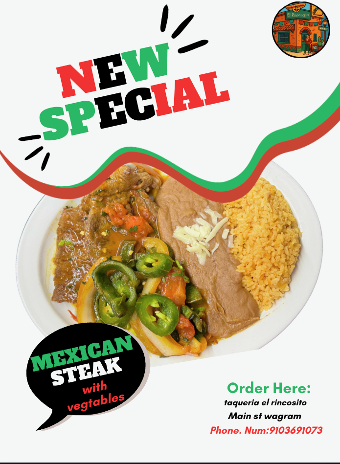 Taqueria mexicana el Rinconsito menu board