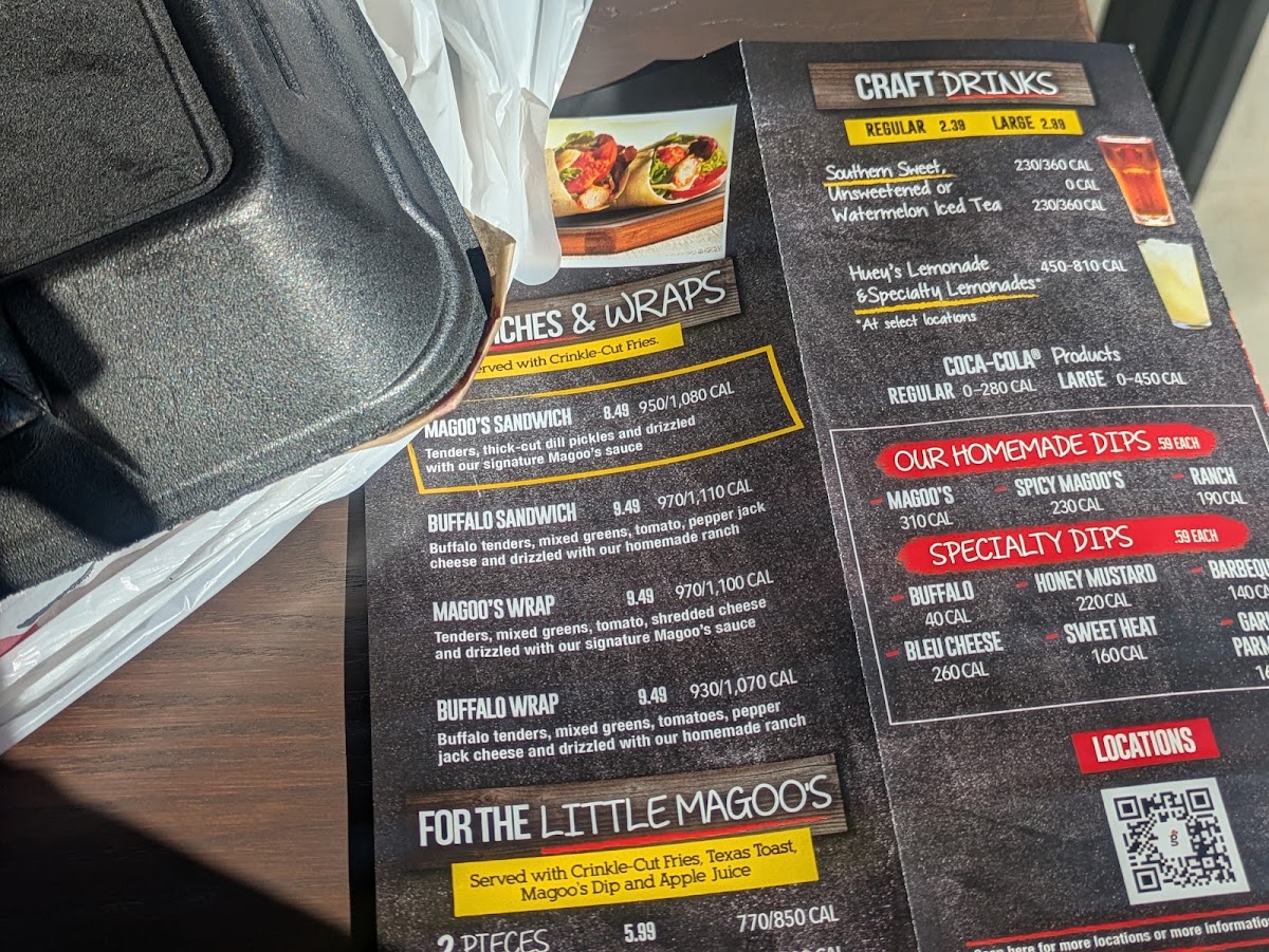 Huey Magoo's Chicken Tenders - Greenwood menu board