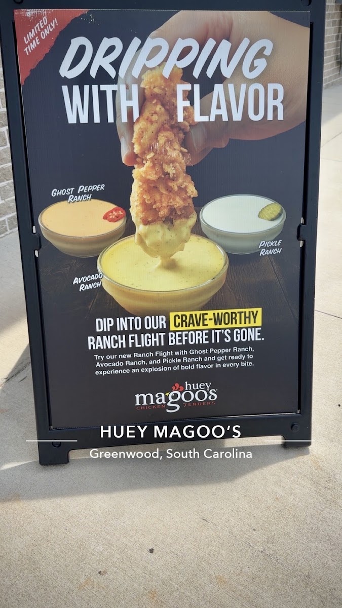 Huey Magoo's Chicken Tenders - Greenwood menu board
