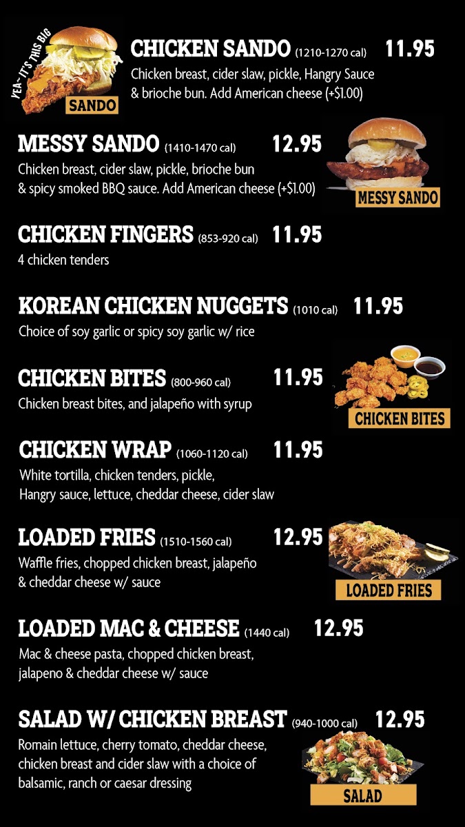 Hangry Joe's Hot Chicken - Kirkland menu board