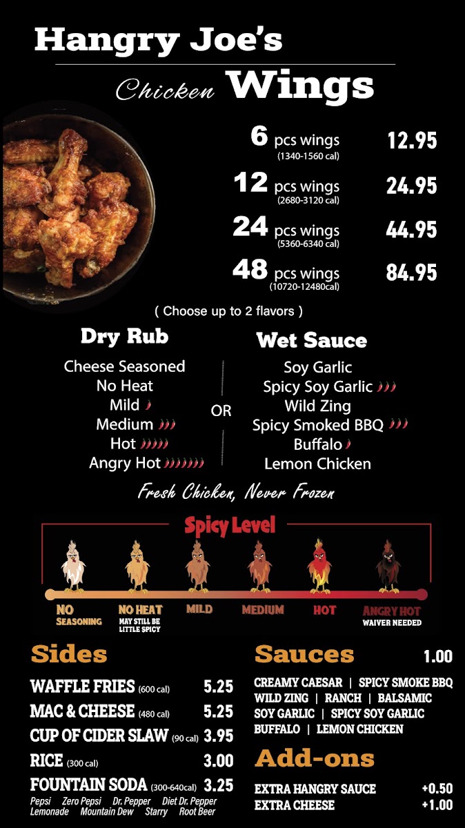 Hangry Joe's Hot Chicken - Kirkland menu board