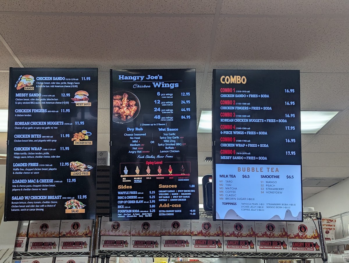 Hangry Joe's Hot Chicken - Kirkland menu board