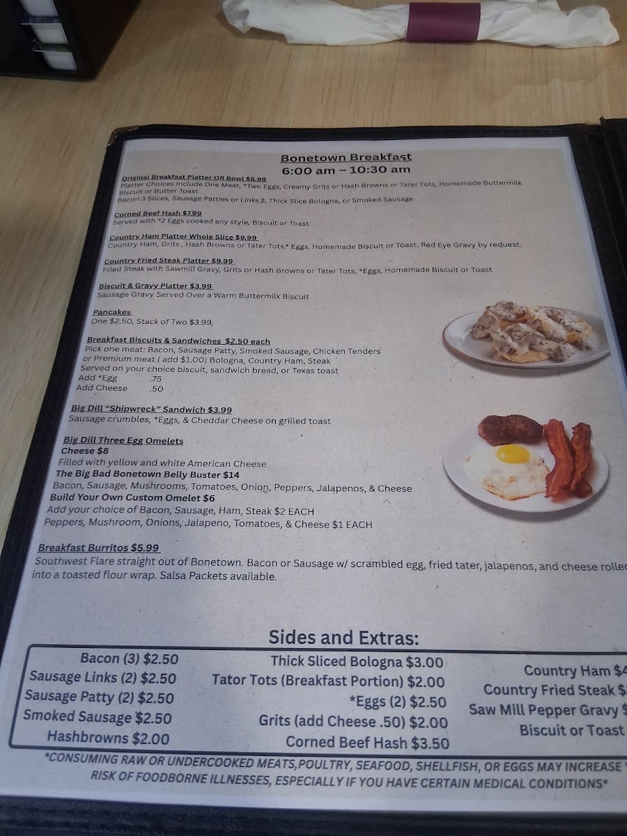 The Big Dill Grill menu board