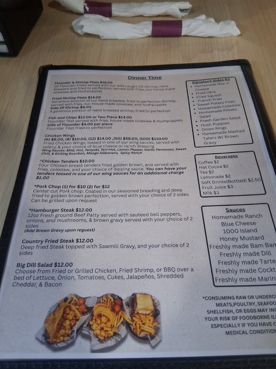 The Big Dill Grill menu board