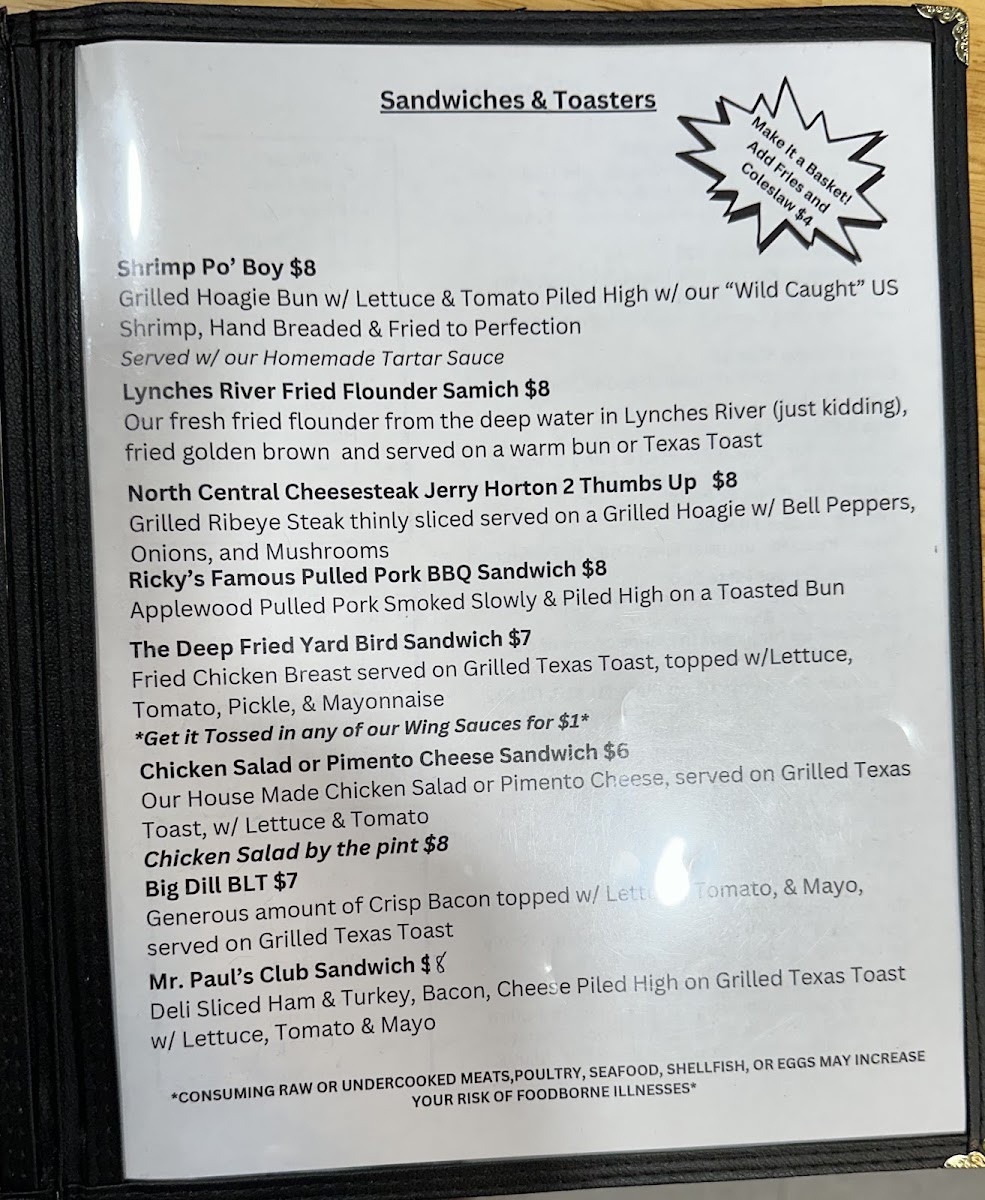 The Big Dill Grill menu board
