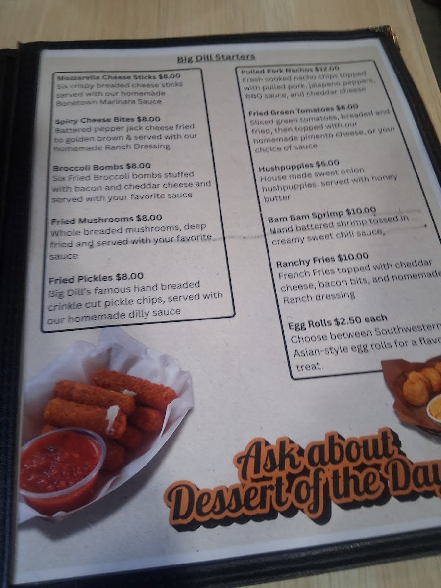 The Big Dill Grill menu board