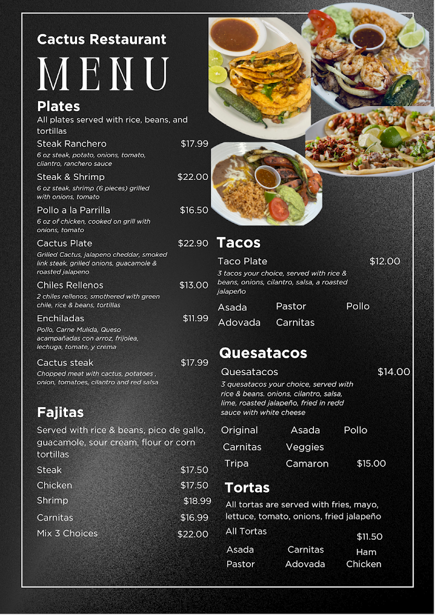 Cactus restaurant menu board
