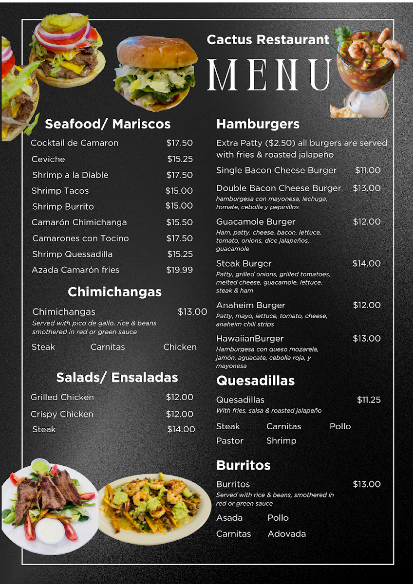 Cactus restaurant menu board