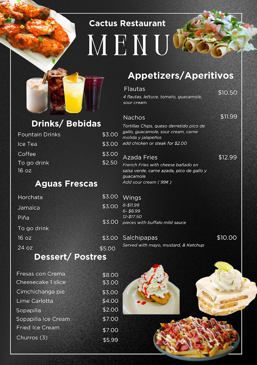 Cactus restaurant menu board