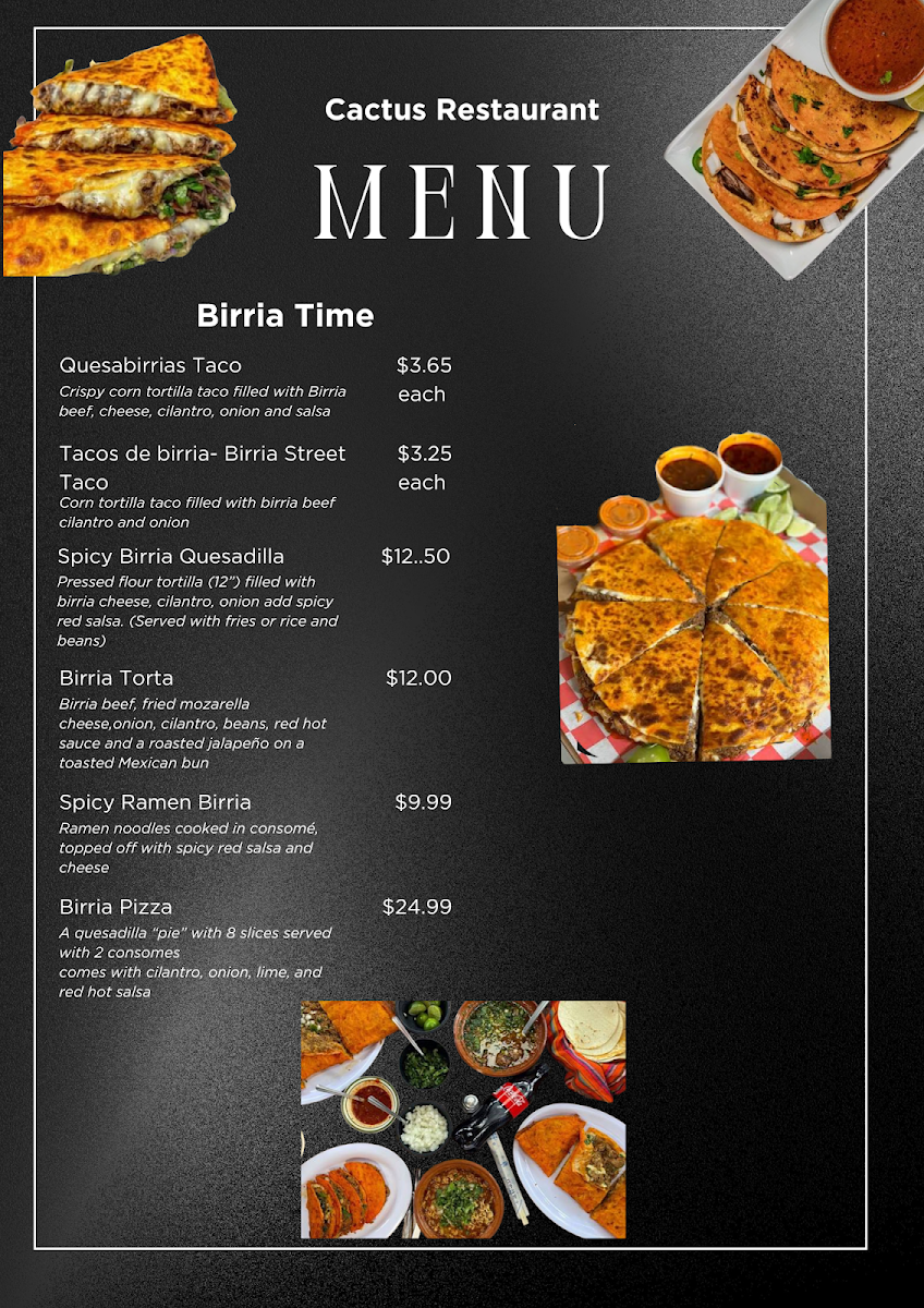 Cactus restaurant menu board