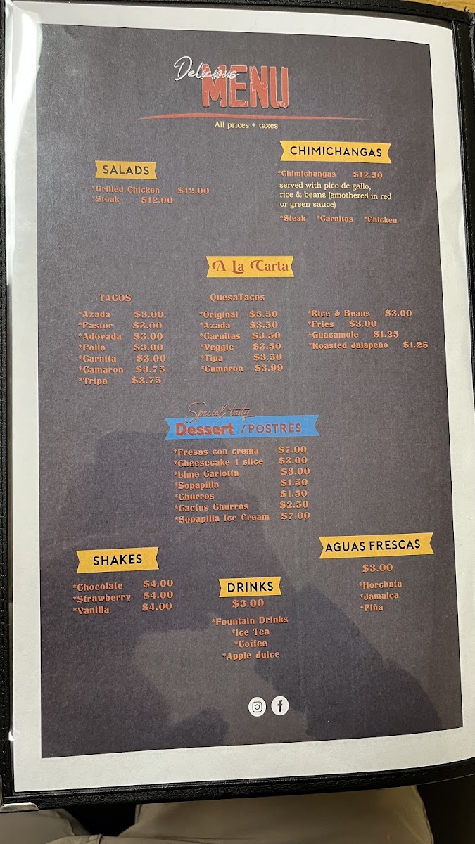 Cactus restaurant menu board