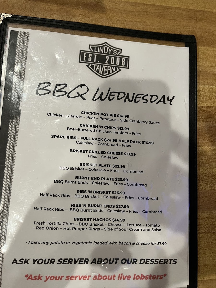 Lindy's Tavern menu board