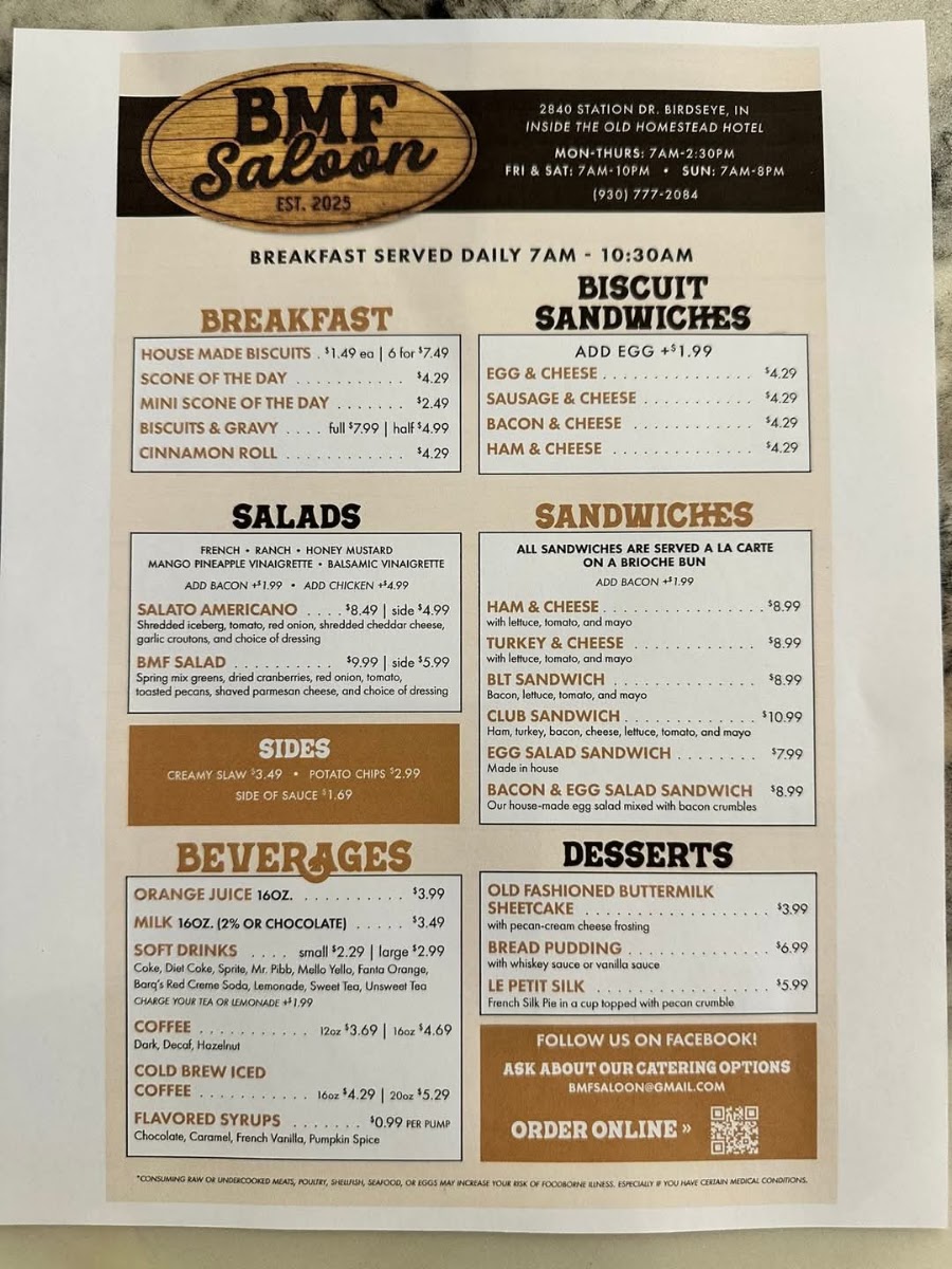BMF Café menu board